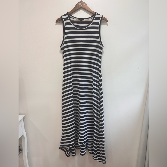 J. Crew Striped High Low Maxi Dress, White Navy Icon Stripe Nautical Beach, M - Picture 2 of 9